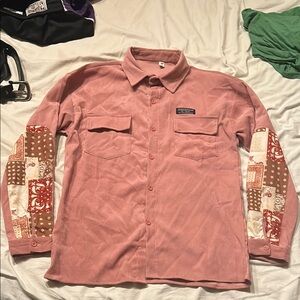 Men's Pink corduroy Shirt with Paisley Patchwork Sleeves